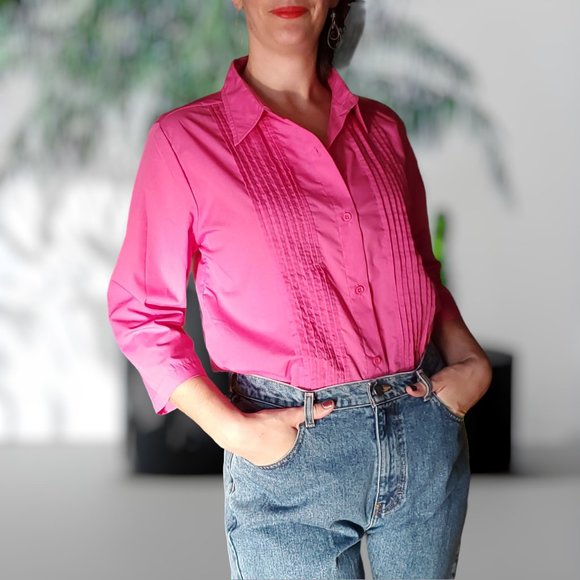 American Sweetheart Vintage 90's Ladies Button-Down Shirt - Pleated, Collar - Picture 2 of 10